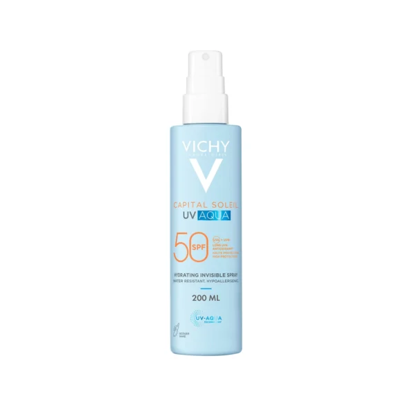 Vichy Capital Soleil UV-Aqua nevidno vlažilno pršilo za obraz in telo ZF 50, 200 ml