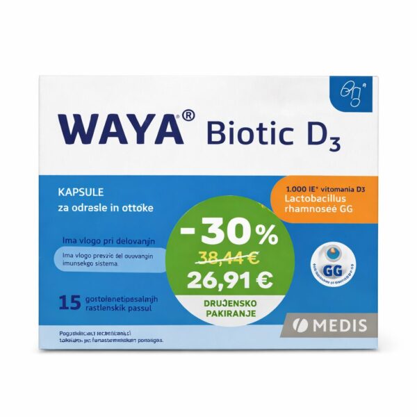 WAYA Biotic D3 kapsule za odrasle in otroke, 2 x 15 kapsul