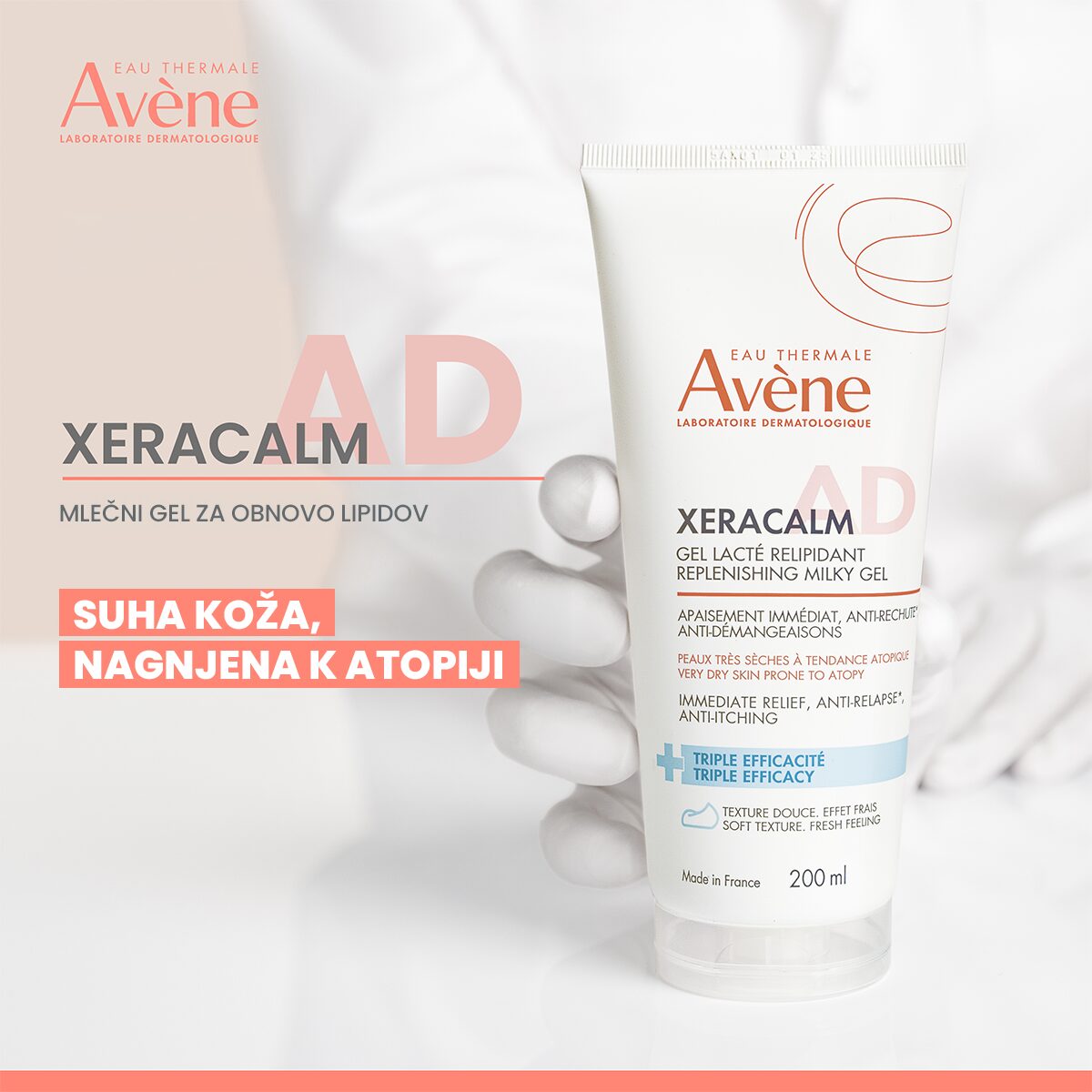 Avène XeraCalm A.D mlečni gel za obnovo lipidov, 200 ml