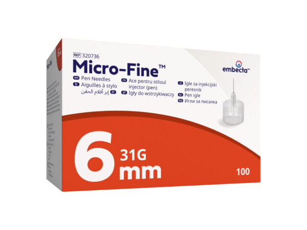 Embecta Micro-Fine igle za injekcijski peresnik 6 mm 31G, 100 kosov