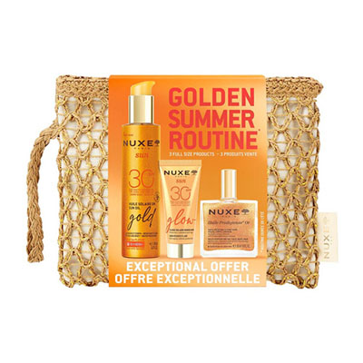 Nuxe Sun set: Glow fluid ZF 30 (40 ml) + Oil Gold olje z bleščicami ZF 30 (150 ml) + Huile Prodigieuse Or suho olje z bleščicami (50 ml)