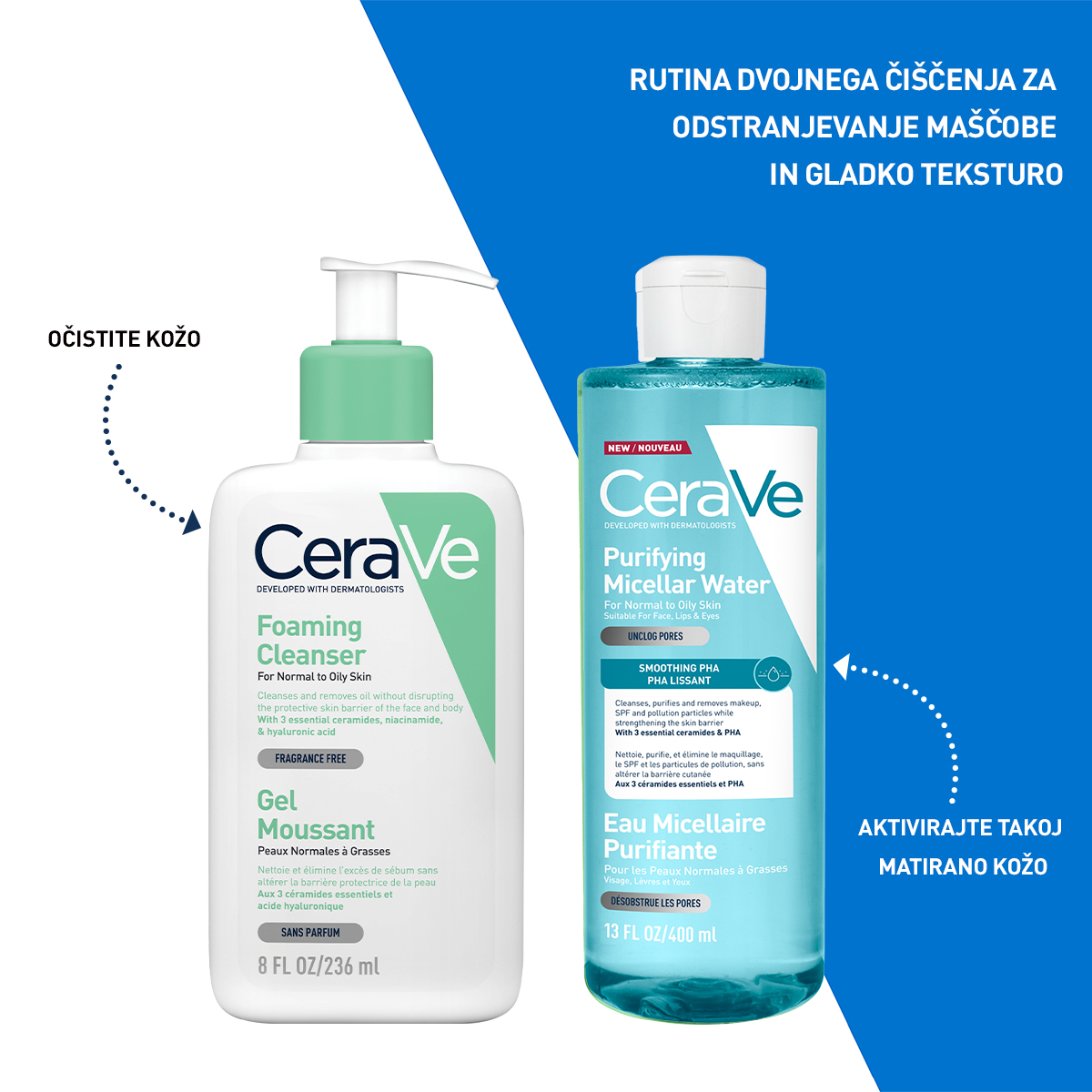 CeraVe čistilna micelarna voda za normalno do mastno kožo, 400 ml