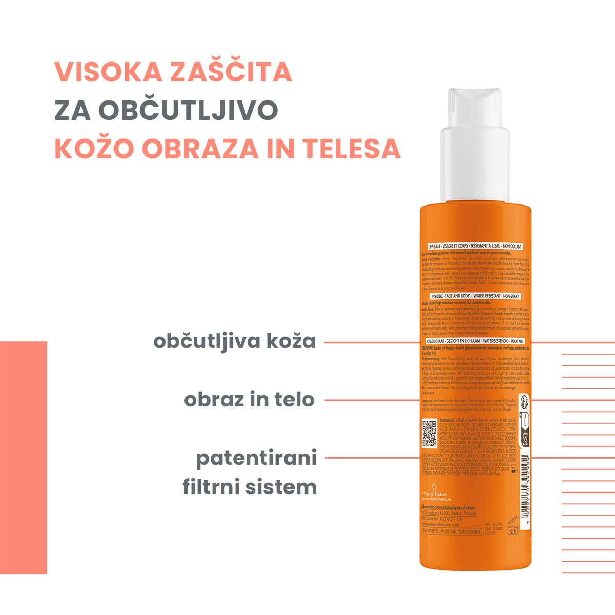 Avène Sun nevidno pršilo za zaščito pred soncem ZF 30, 200 ml