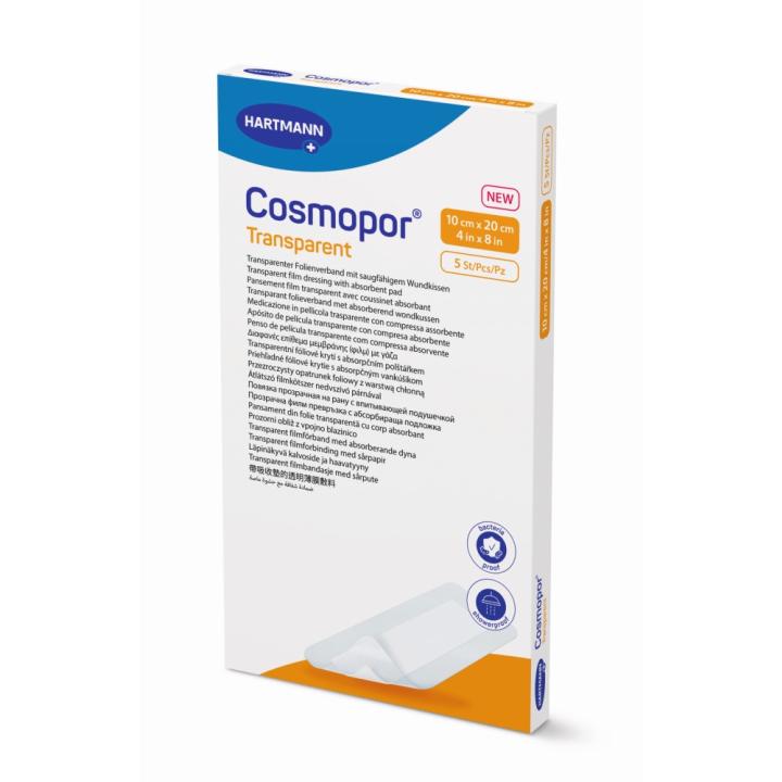 Cosmopor Transparent sterilni obliž z vpojno blazinico, 10 × 20 cm, 5 obližev