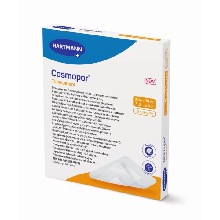 Cosmopor Transparent sterilni obliž z vpojno blazinico, 9 × 10 cm, 5 obližev