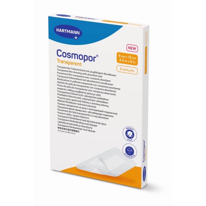 Cosmopor Transparent sterilni obliž z vpojno blazinico, 9 × 15 cm, 5 obližev