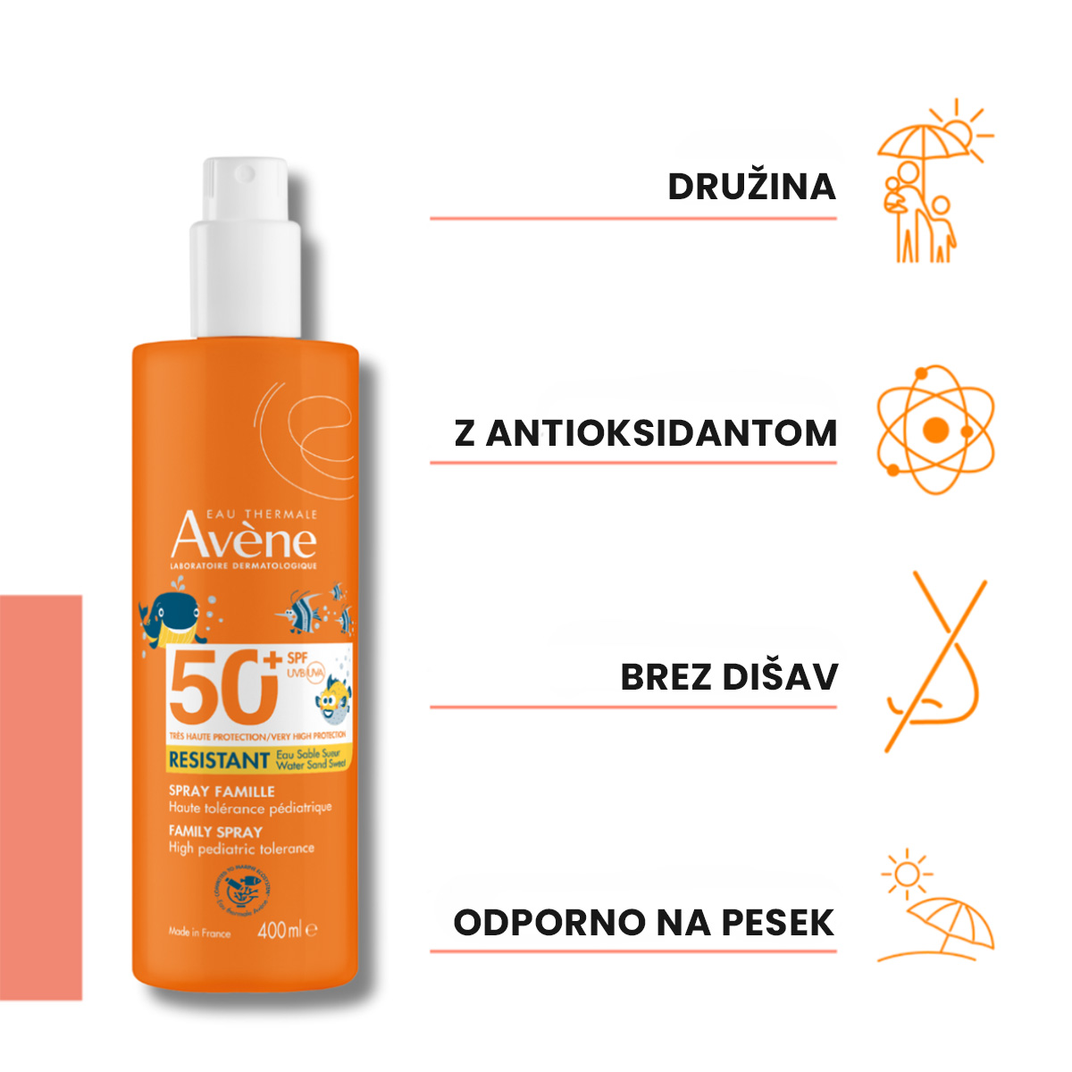 Avène Sun Family pršilo za zaščito pred soncem ZF 50+, 400 ml