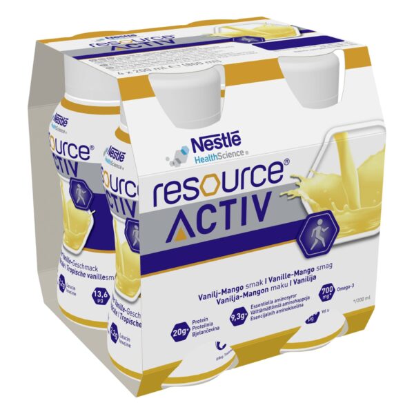 Resource Activ, okus vanilja-mango, 4 × 200 ml