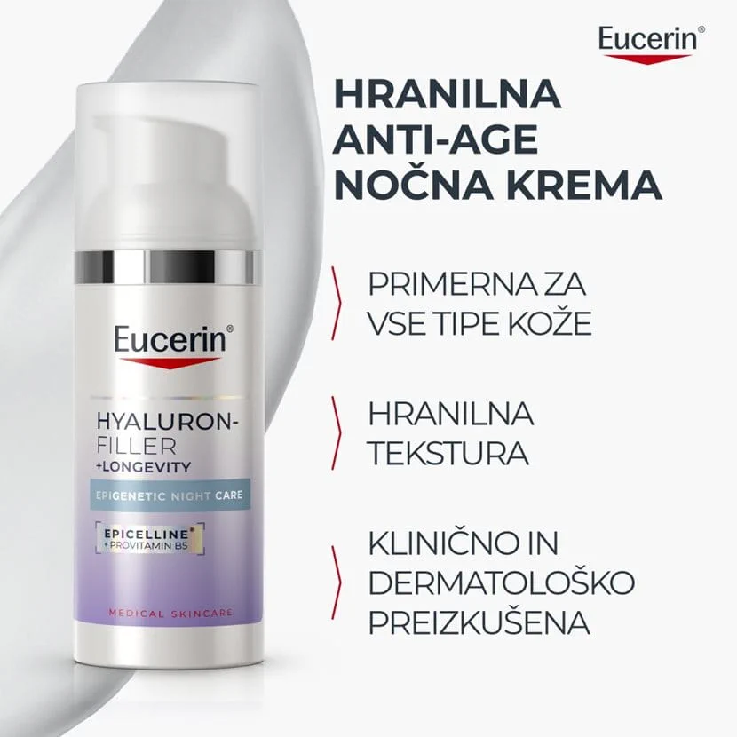 Eucerin Hyaluron-Filler + Longevity Epigenetic nočna krema, 50 ml