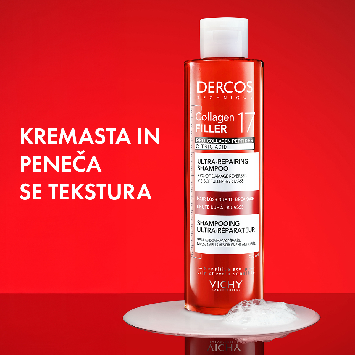 Vichy Dercos Collagen 17 Filler ultraobnovitveni šampon, 200 ml