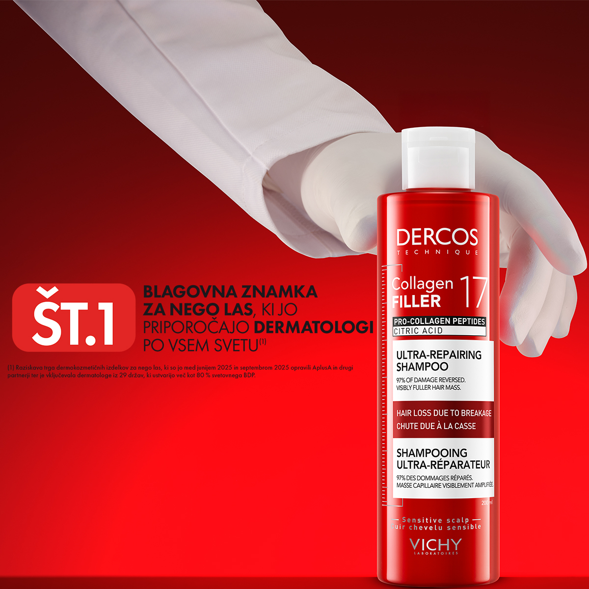 Vichy Dercos Collagen 17 Filler ultraobnovitveni šampon, 200 ml