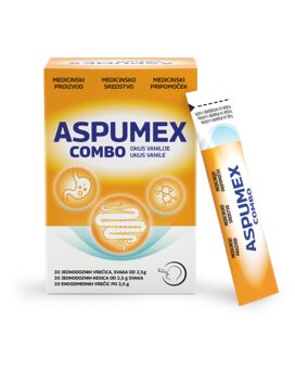 Aspumex Combo prašek za raztapljanje v ustih, okus vanilje, 20 vrečic