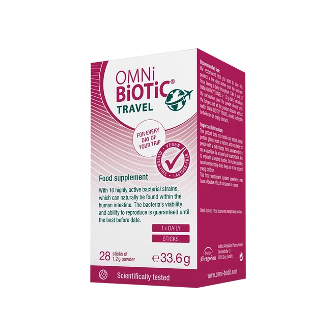 OMNi-BiOTiC Travel prašek za neposredno uporabo, 28 vrečk × 1,2 g
