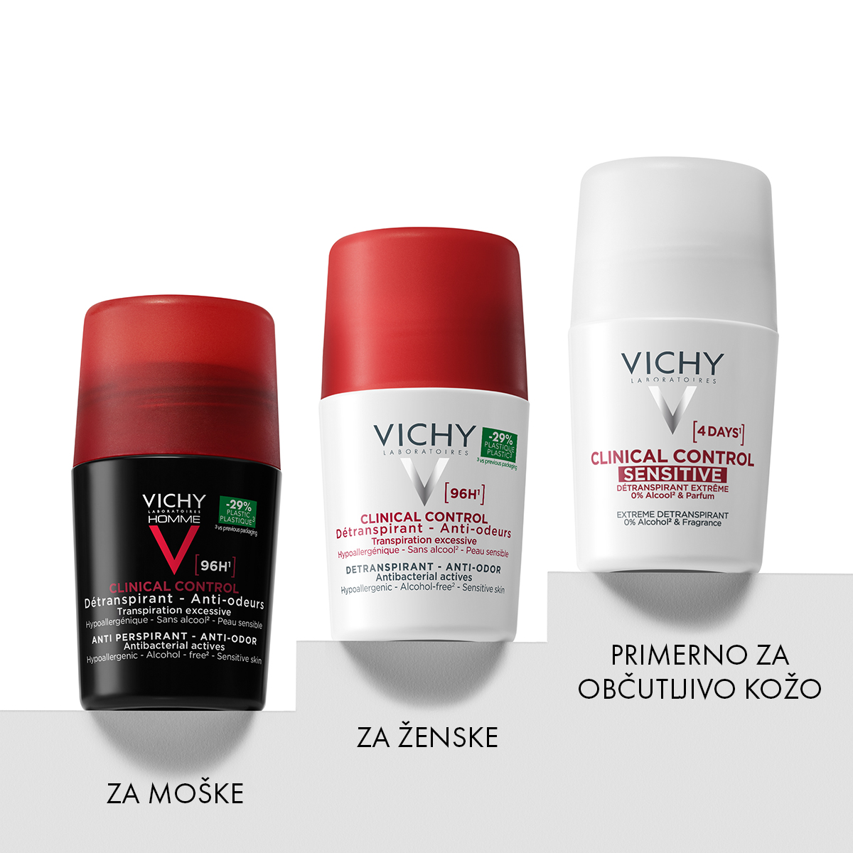 Vichy Deo Clinical Control Sensitive dezodorant antiperspirant proti potenju 96h roll-on, 50 ml