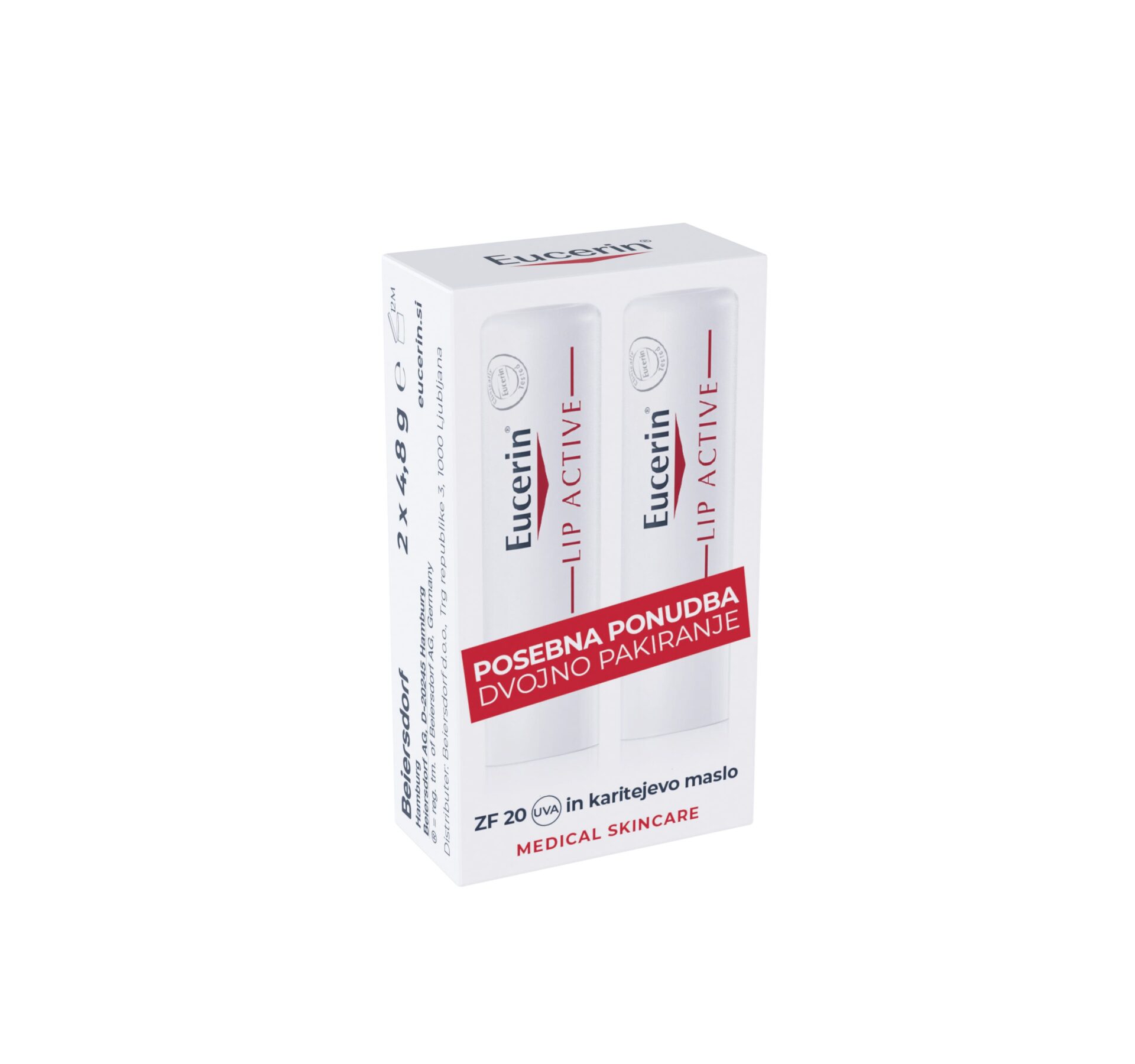 Eucerin Lip Aktiv balzam za ustnice ZF 20, 20 × (2 × 4,8 g)