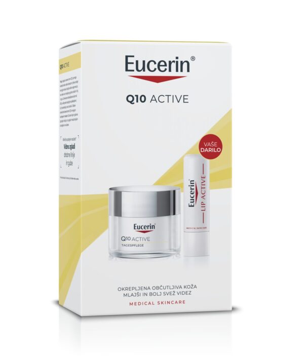 Eucerin Q10 Active novoletni set, dnevna krema 50 ml + Lip Aktiv ZF 20, 4,8 g