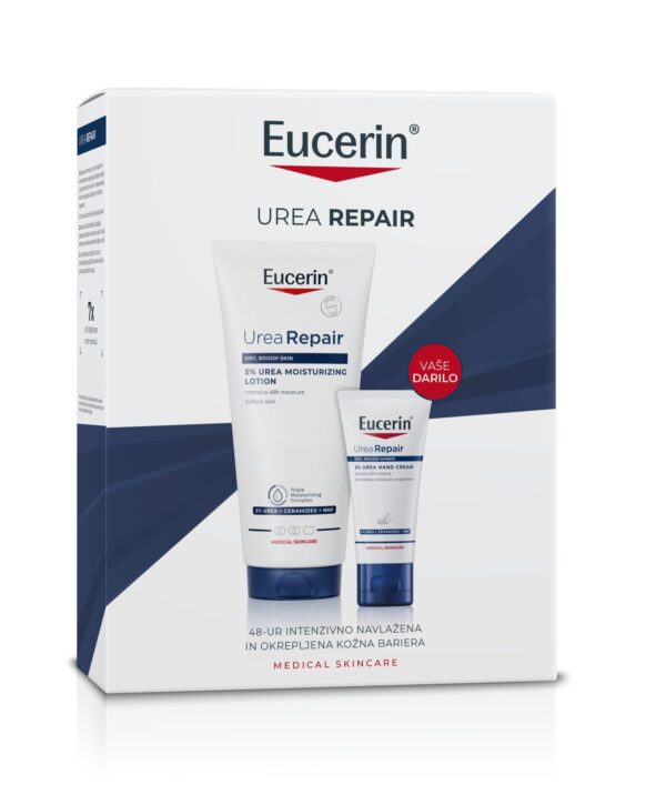 Eucerin UreaRepair novoletni set, 5 % Urea losjon 200 ml + krema za roke 30 ml